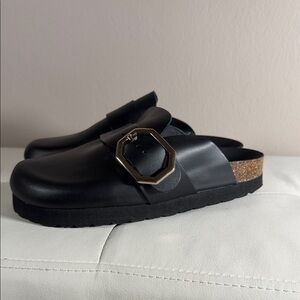 Sleek Black Loafers with Gold Buckle